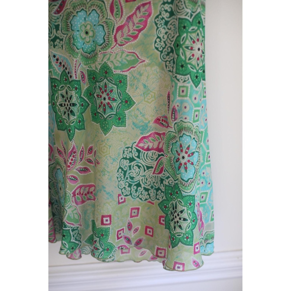 Vintage Y2K A. Byer Green Paisley Midi Skirt Size Medium Chiffon Lettuce Trim - Picture 2 of 8